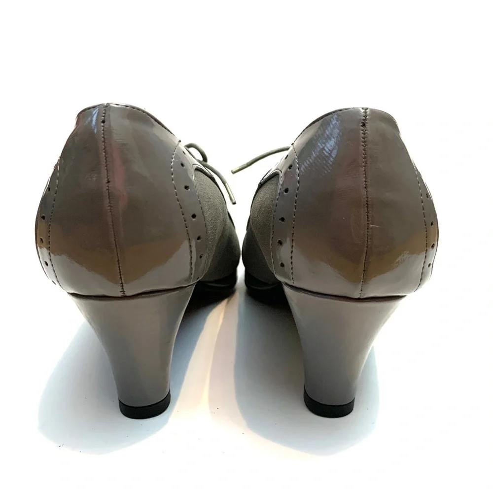 Vintage 1990s gray vegan leather high heel oxfords